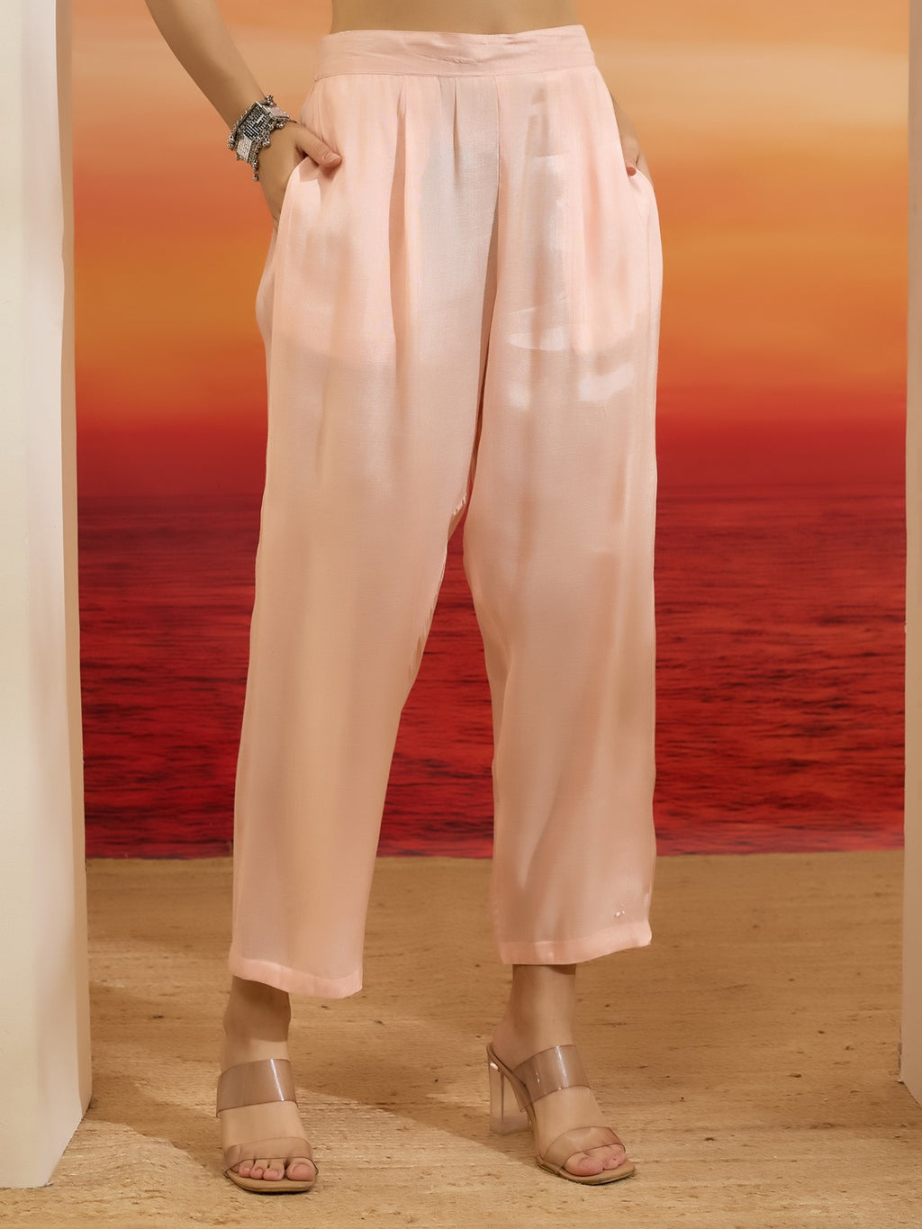 Pink & Peach Muslin Tie-Dye Kurta Set with Hand-Embroidered Mirror Work