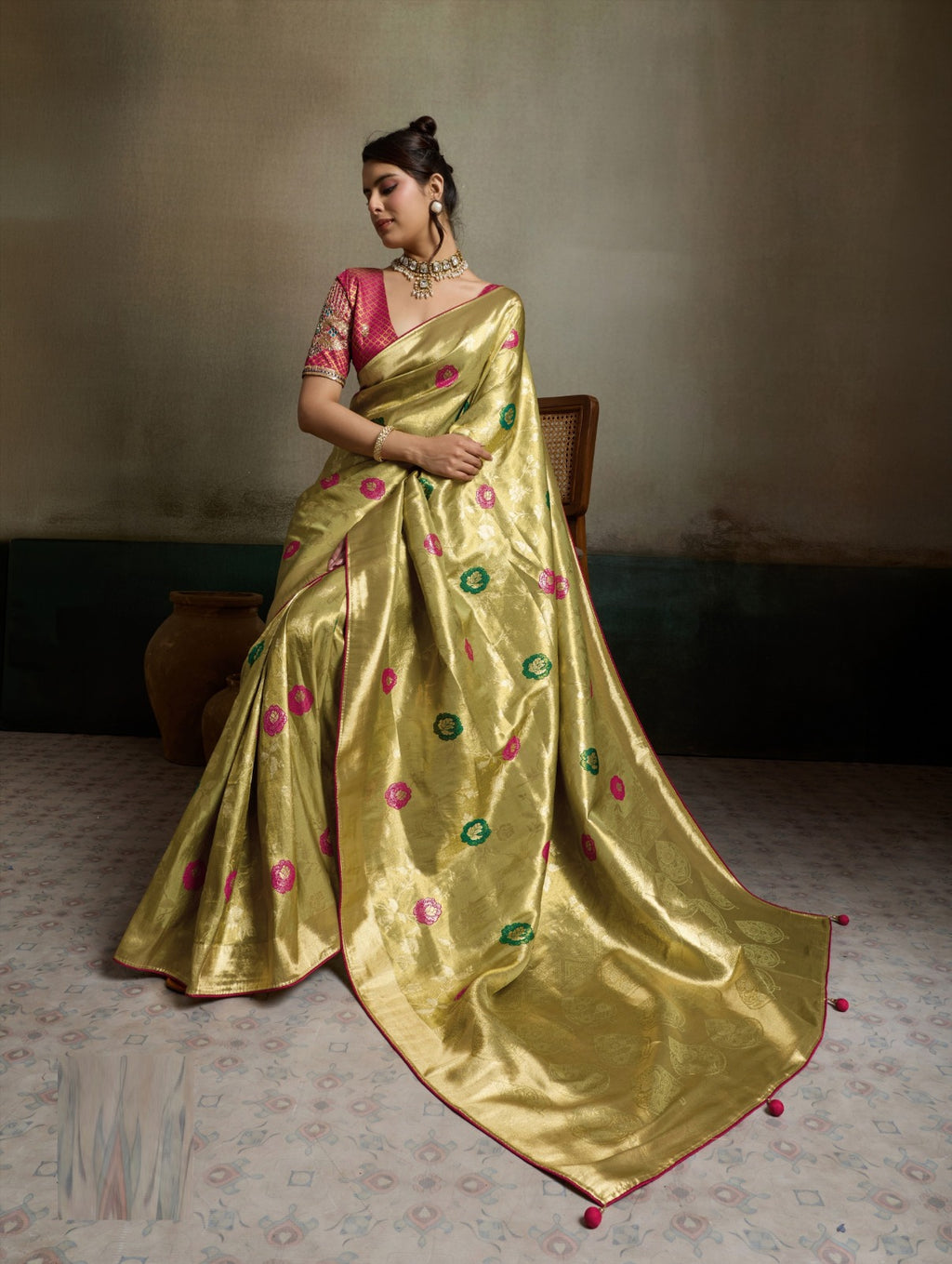 Tissue Banarasi Silk Jacquard Saree with Meenakari Art & Pita Zari Blouse