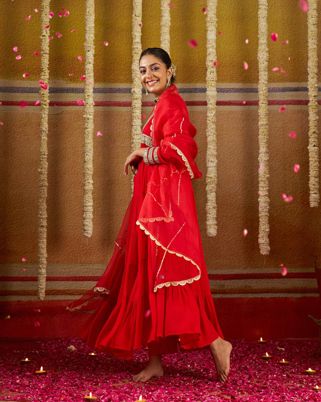 Unleash Pure Glamour: Heavy Fox Georgette Festive Gown Set with Real Mirror Lace & Dramatic 7.5+ Meter Flair
