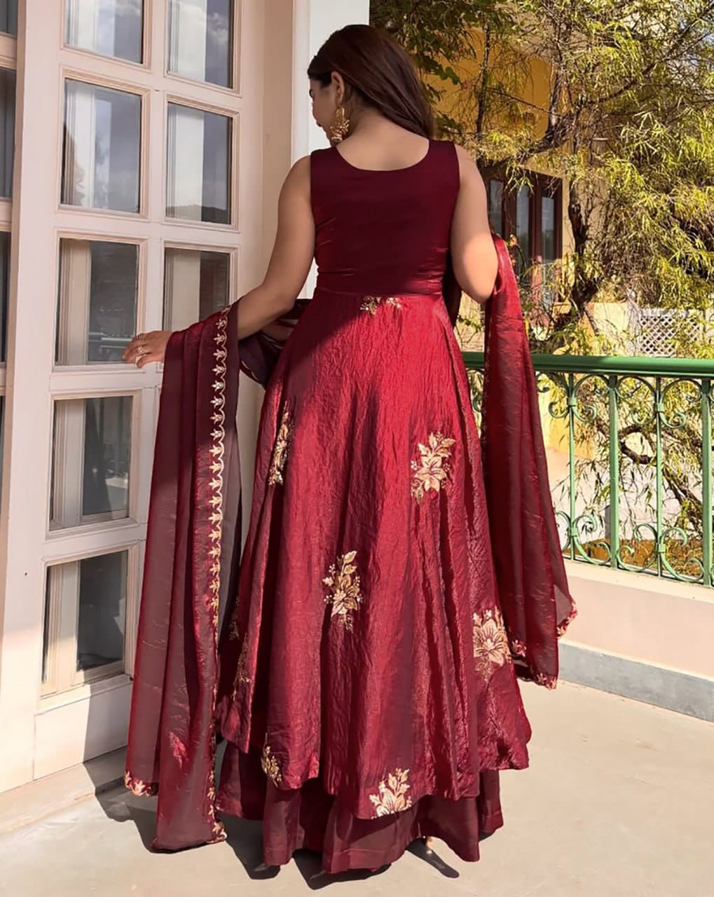 Regal Sophistication: Premium Fendy Silk Anarkali Set with Intricate Zari & Sequin Embroidery