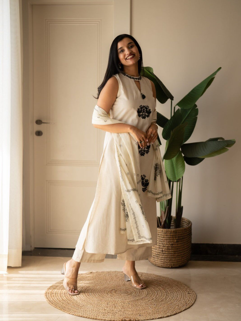Fine Cotton Flex Embroidered Kurti Set with Dupatta