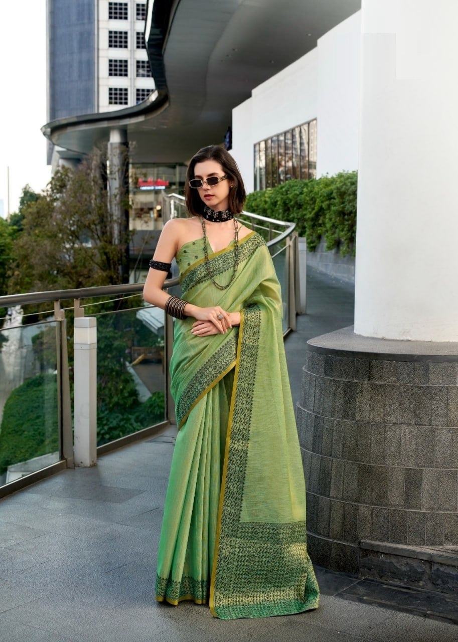 Premium Linen Tissue Silk Saree with Matching Blouse Piece