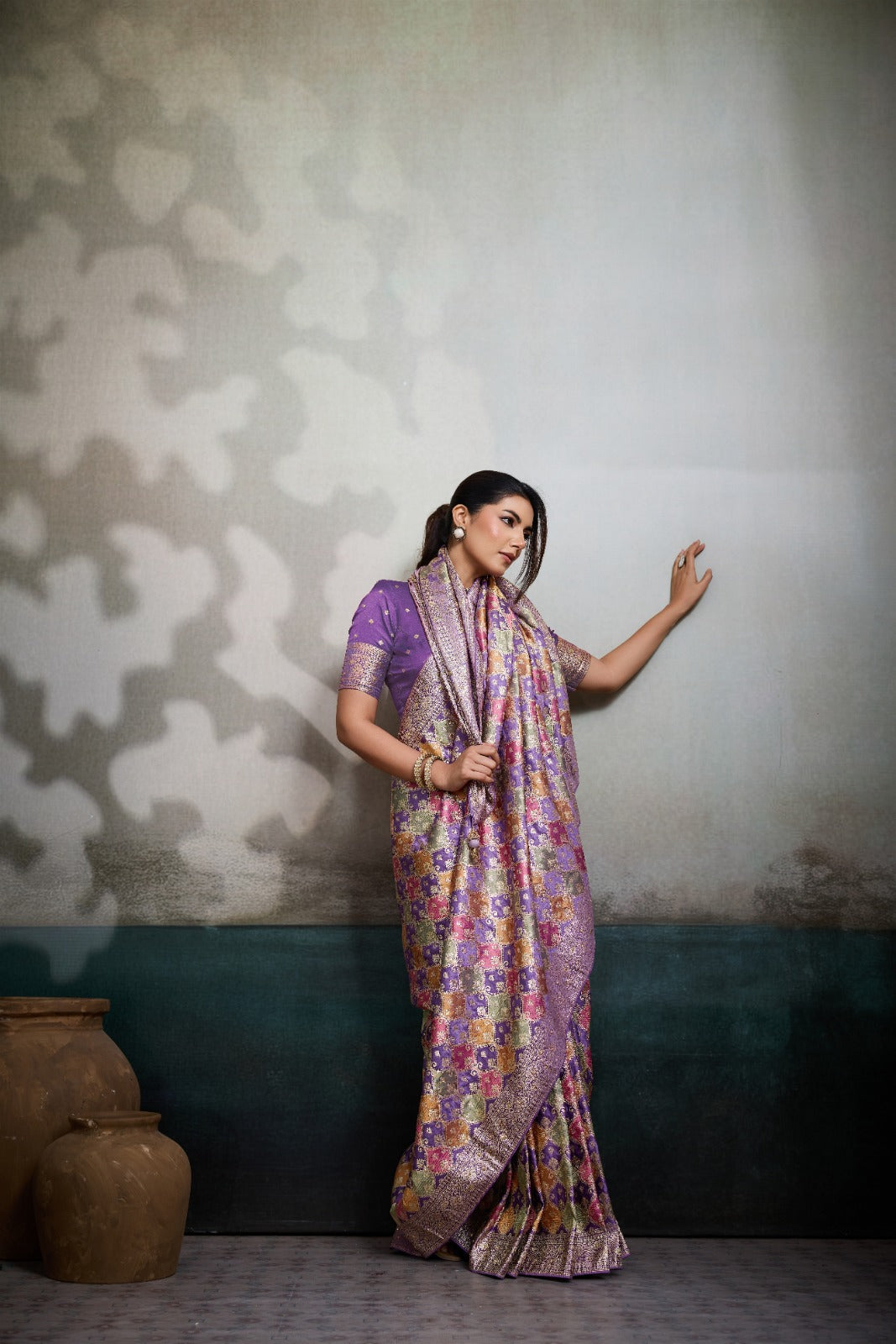 Draped in Opulence: Handcrafted Satin Masterpieces with Intricate Mosaic Weaves