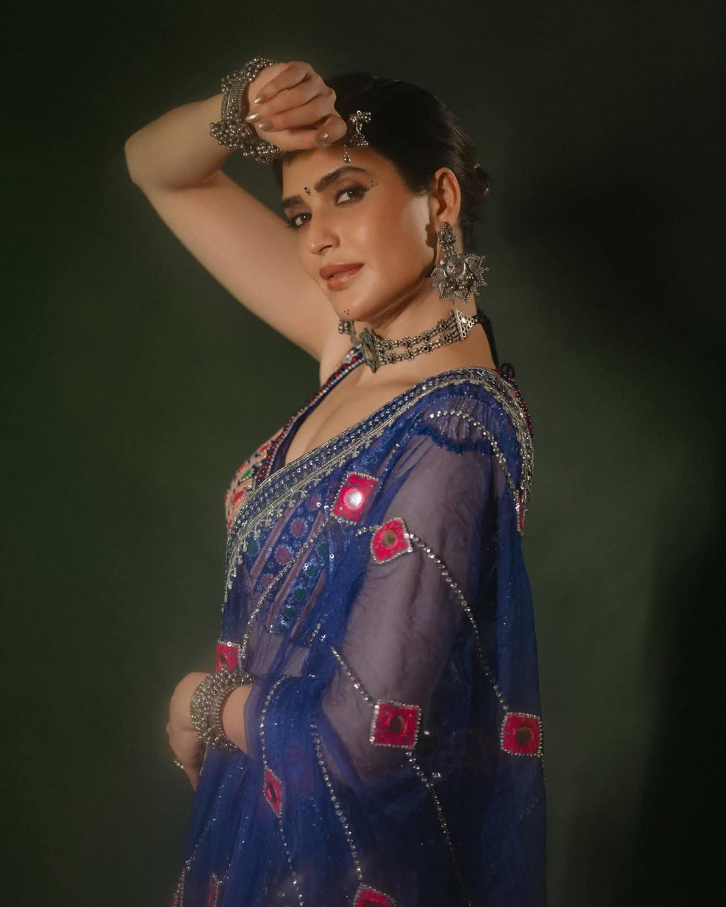 Royal Royal Blue Navratri Special Printed & Real Mirror Work Muslin Cotton Lehenga Choli