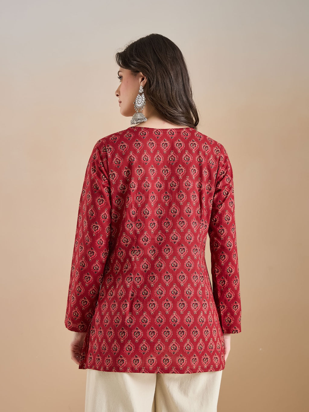 Maroon Printed Short Kurti