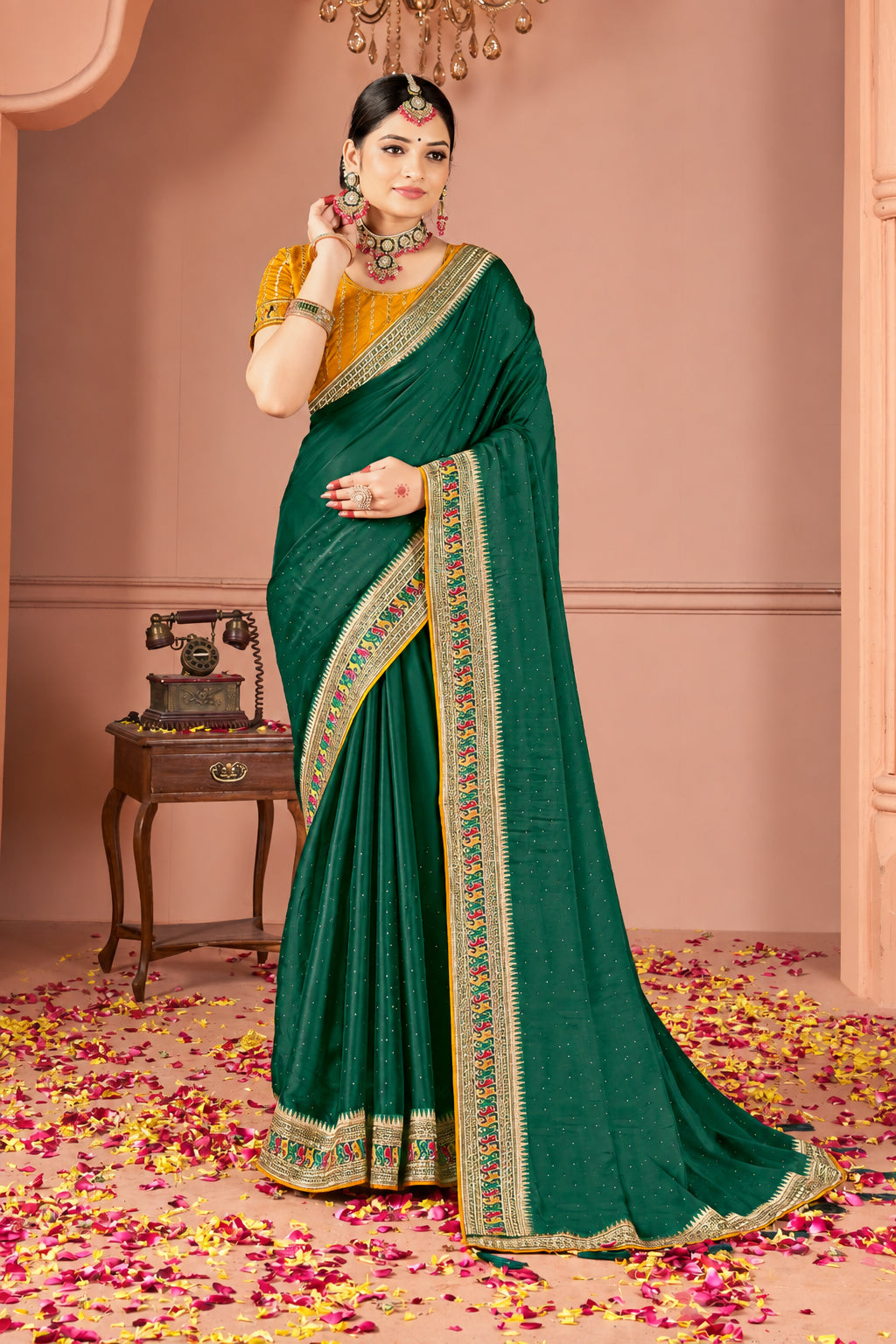 Rangoli Saree with Swarovski Crystal Border & Embroidered Banglory Silk Blouse