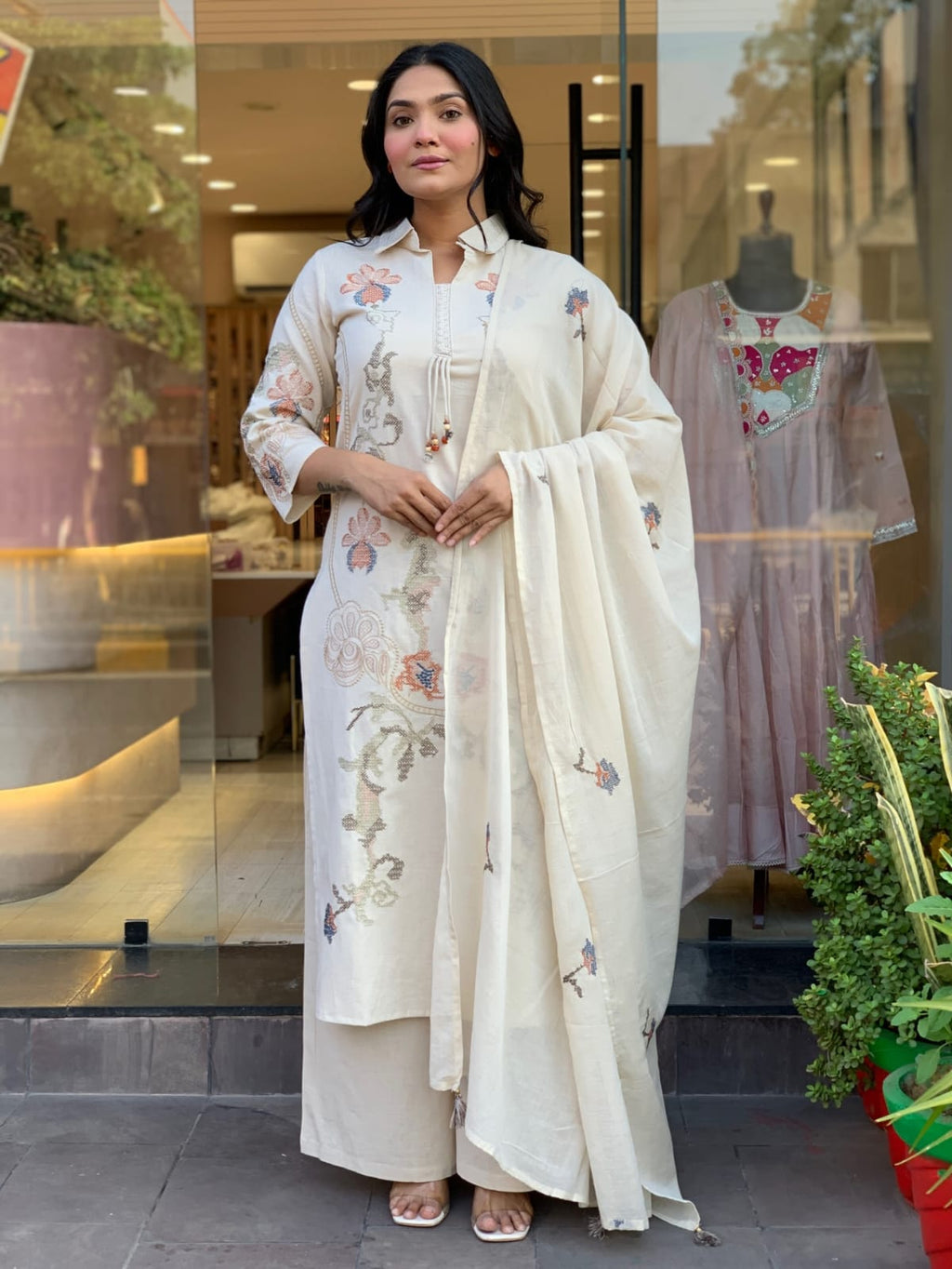 Premium Cotton Flex Embroidered Kurti Set – Elegant Summer Grace