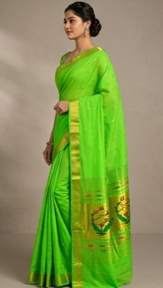 Timeless Elegance: Handloom Cotton Paithani Saree with Traditional Fancy Pallu