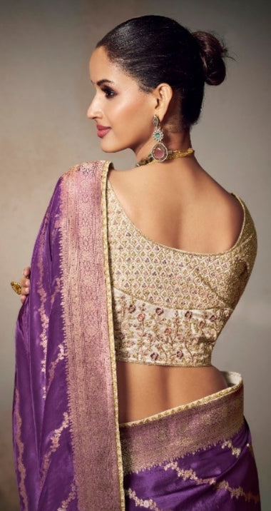 Chiniya Silk Saree with Designer Lace Border & Heavy Embroidered Silk Blouse