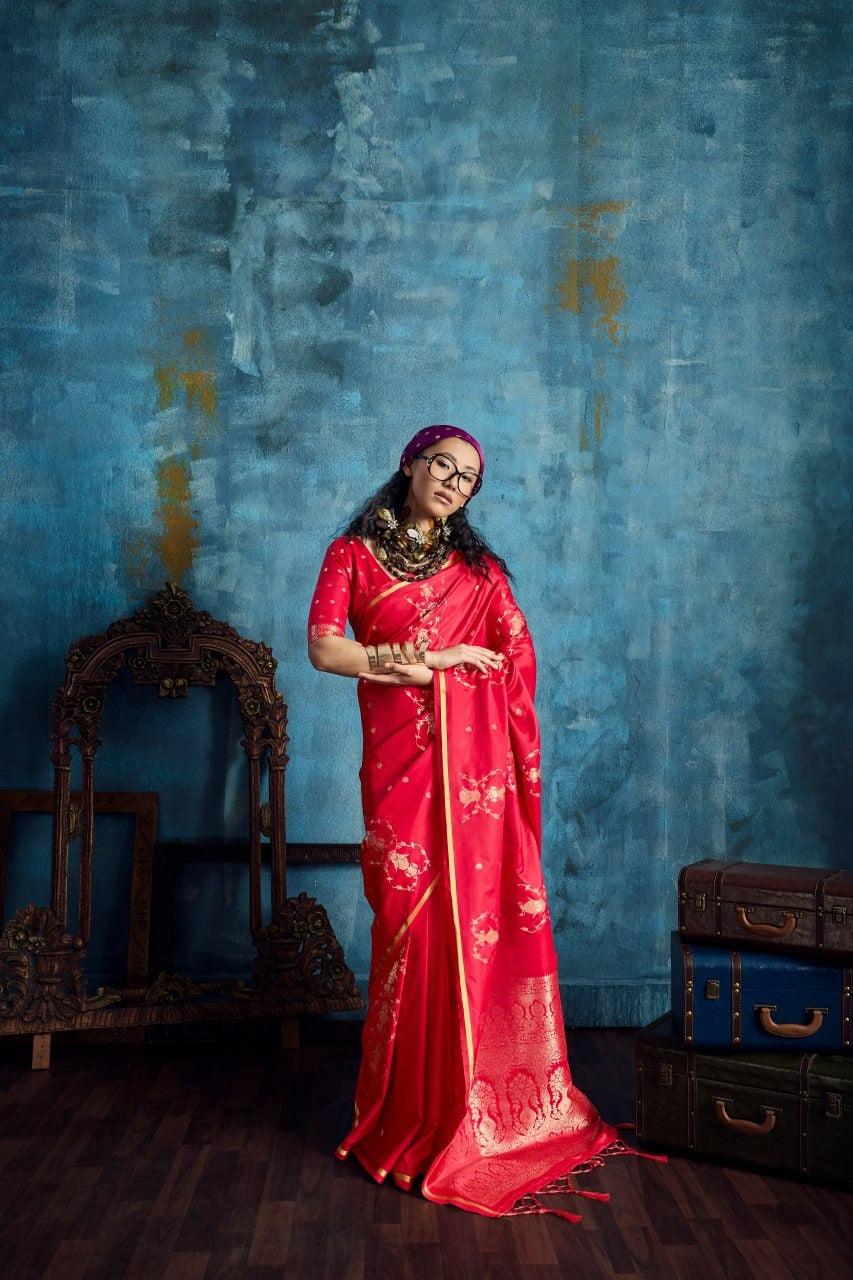 Pure Satin Handloom Weaving Silk Saree