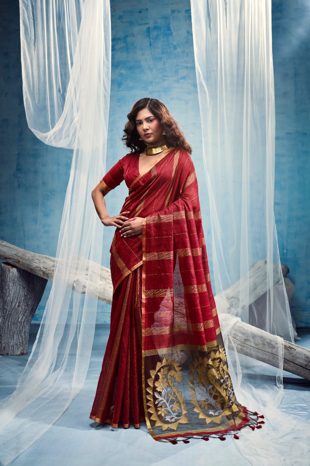 Premium Munga Cotton Handloom Saree with Matching Blouse