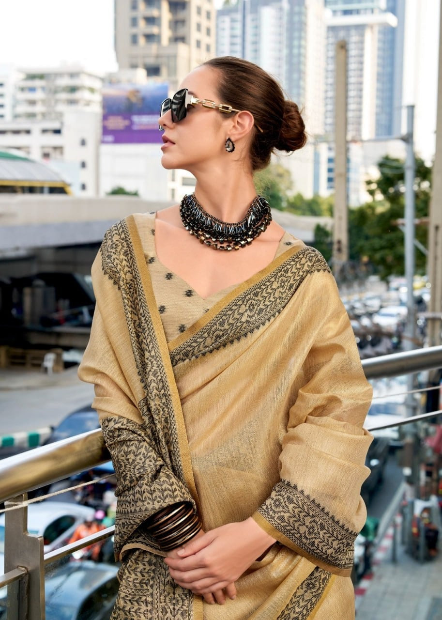 Premium Linen Tissue Silk Saree with Matching Blouse Piece