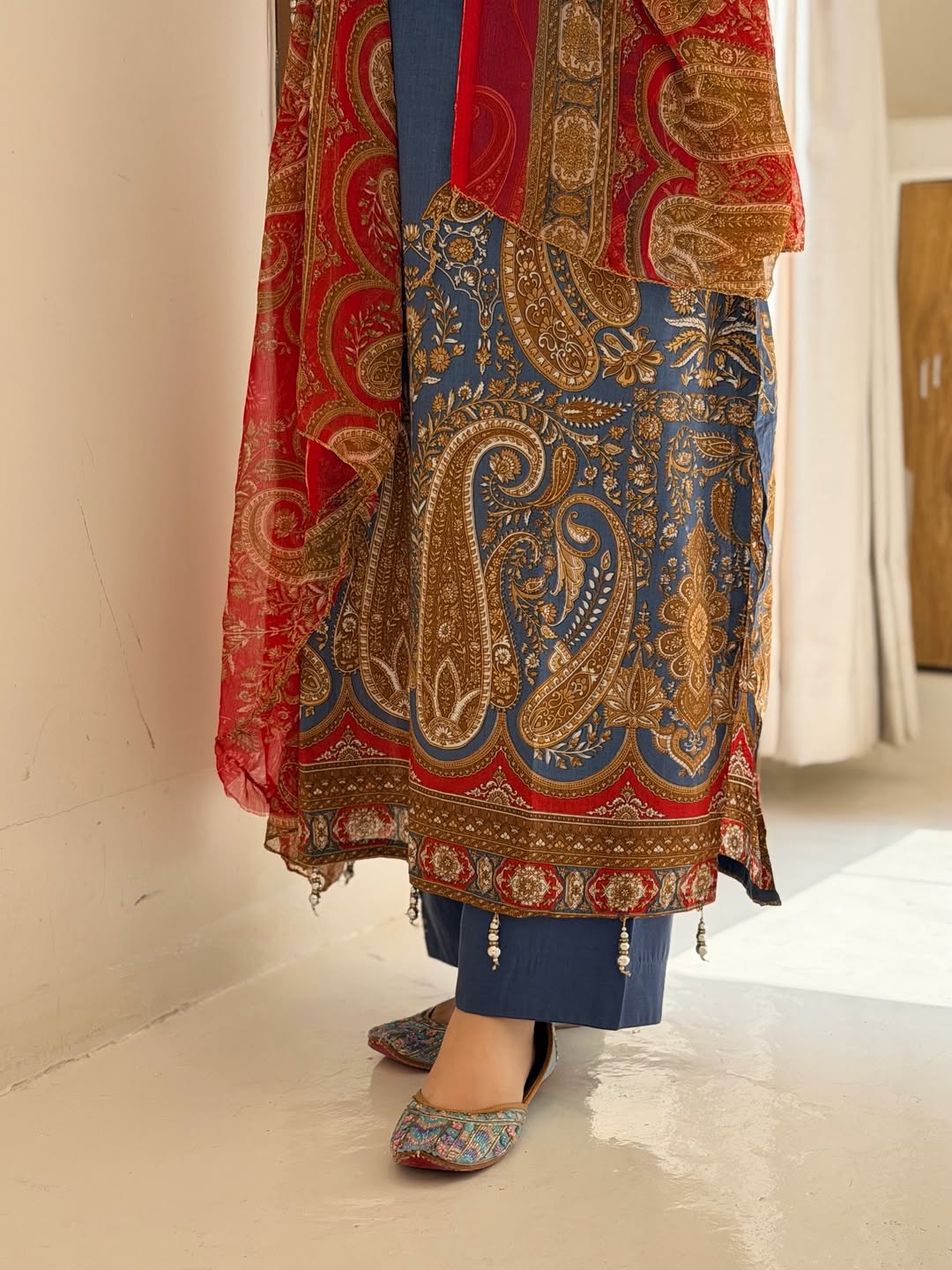 Everyday Glamour: Premium Heavy Cotton Printed Kurta Set with Shimmering Sequin Embroidery