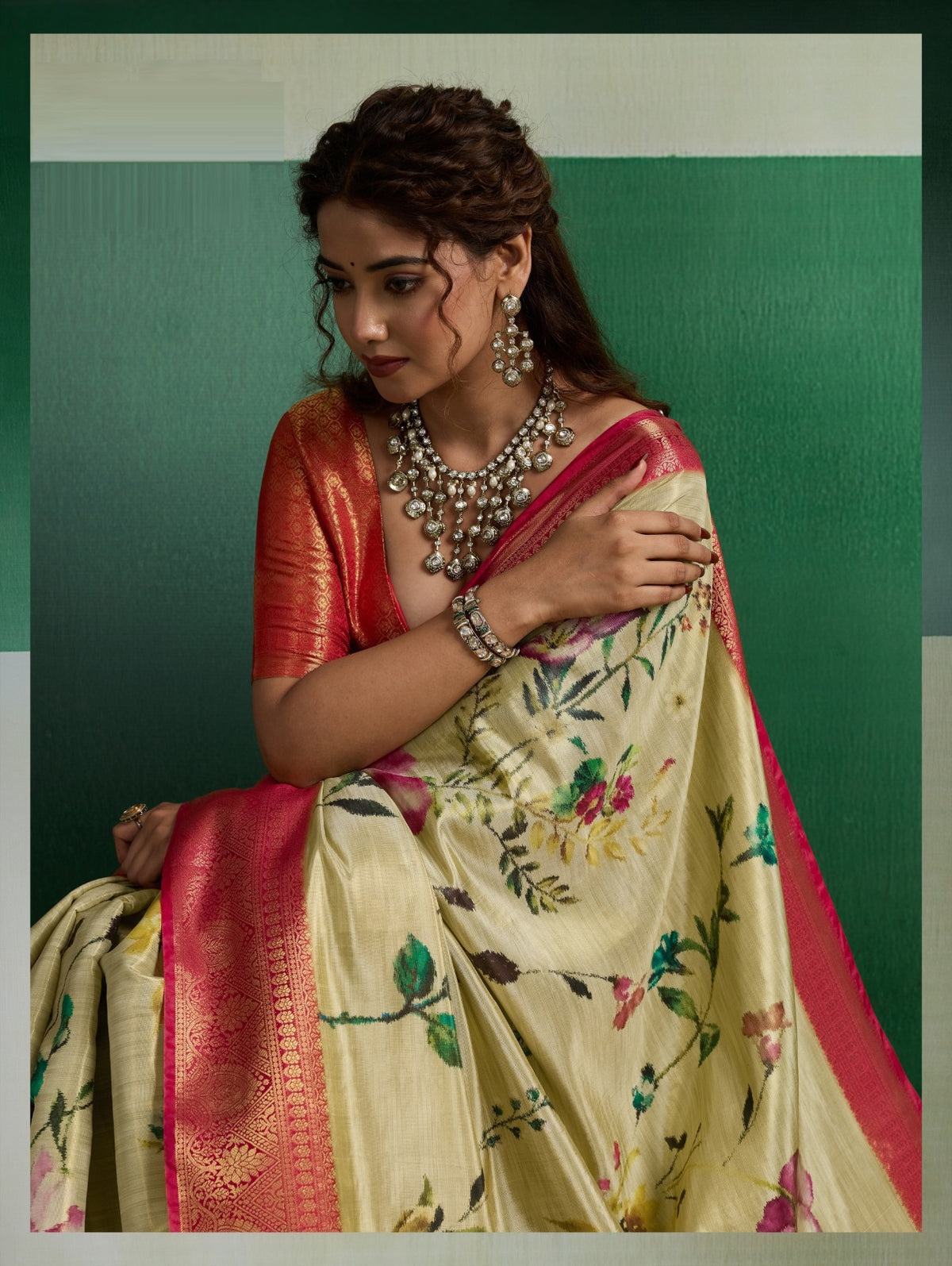 Pure Kanjivaram Tissue Silk Saree with 3D Floral Digital Print