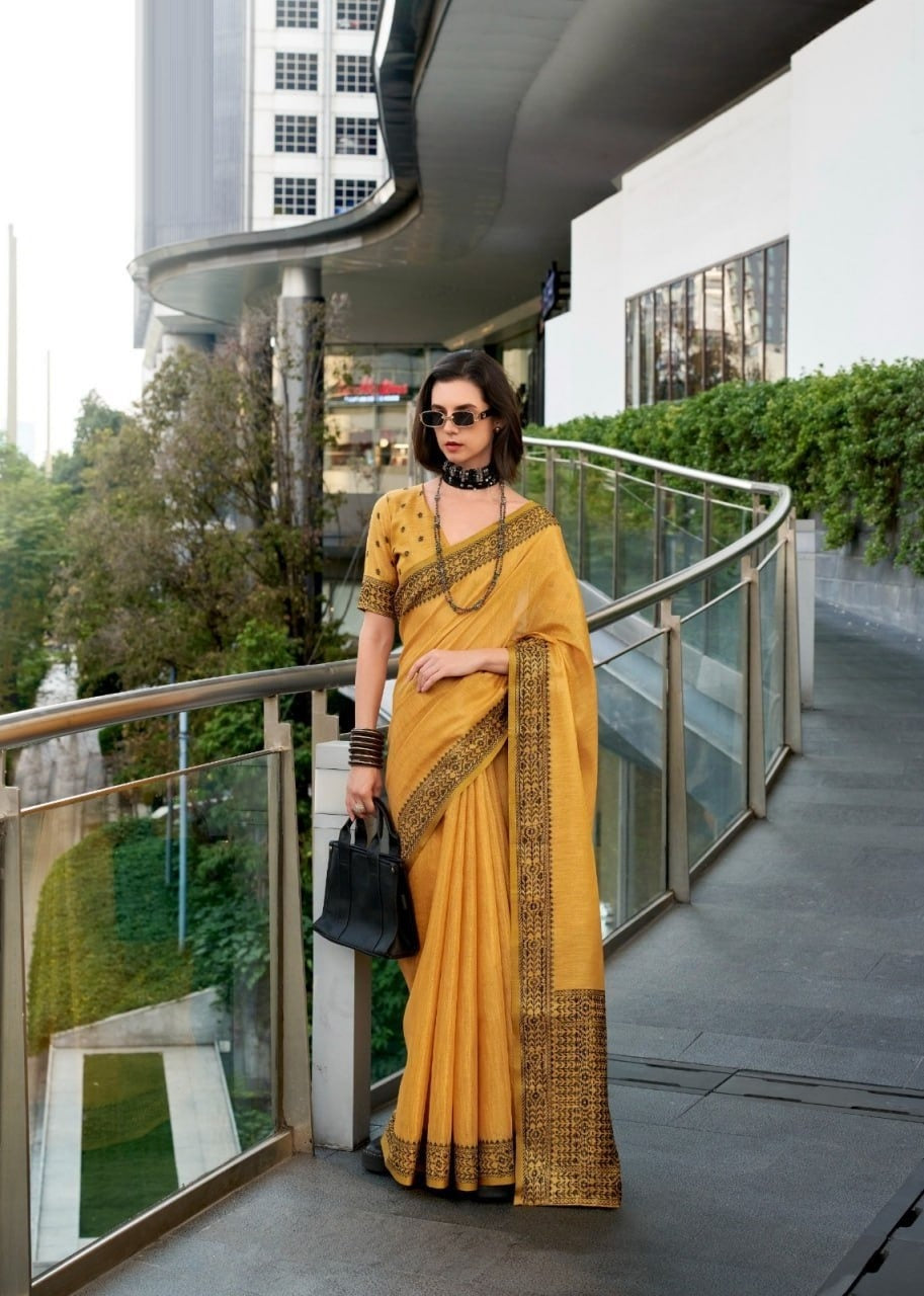 Premium Linen Tissue Silk Saree with Matching Blouse Piece