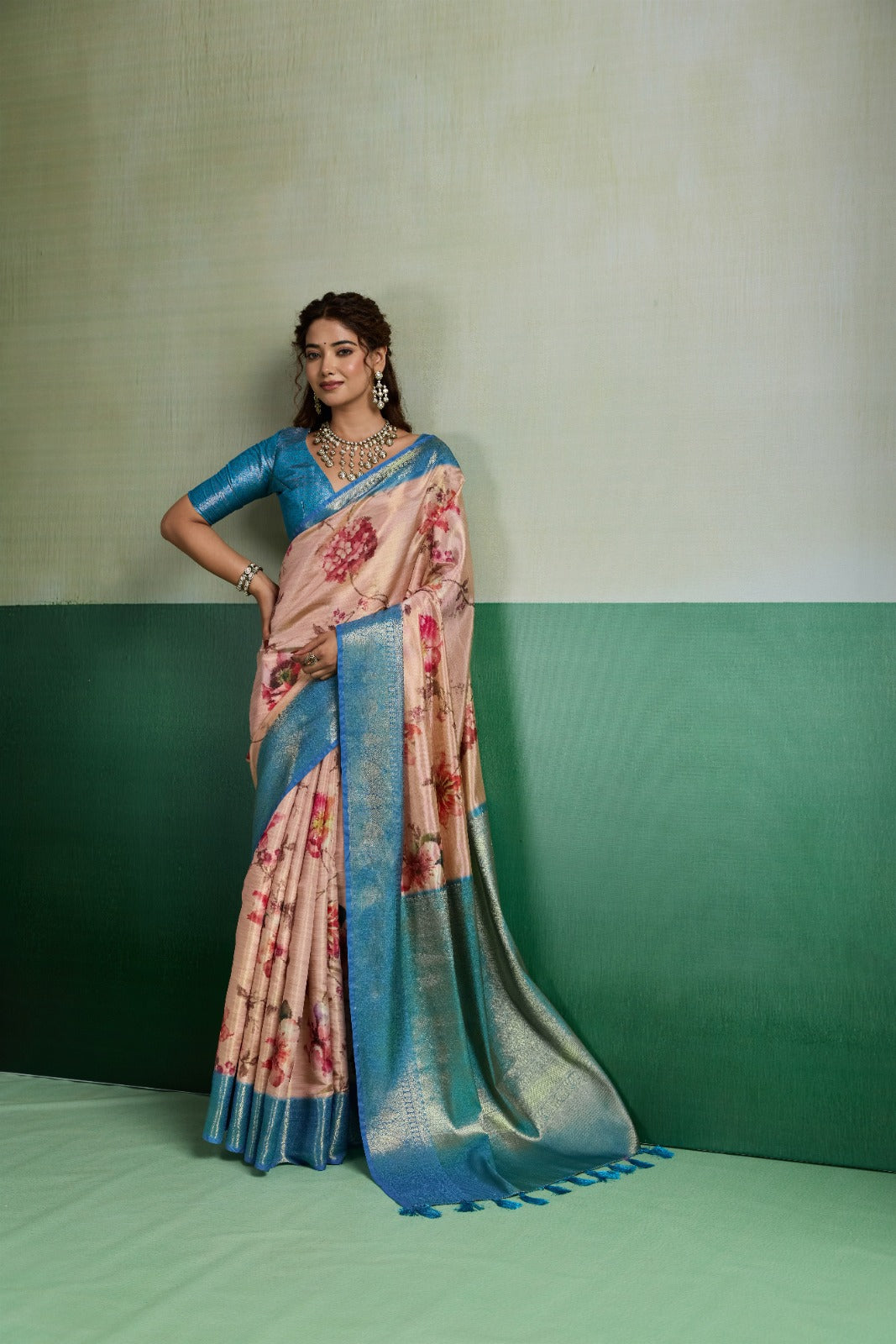 Pure Kanjivaram Tissue Silk Saree with 3D Floral Digital Print