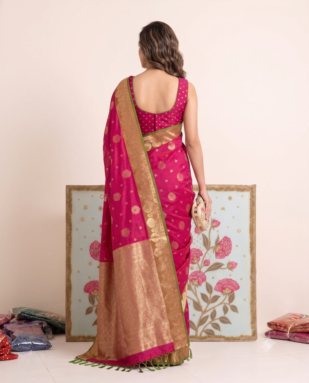 Royal Silk Saree with Traditional Woven Contrast Zari Border & Elegant Pallu