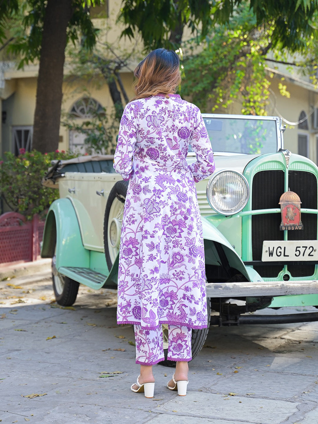 Floral Printed Anarkali Kurta with Trousers & Dupatta