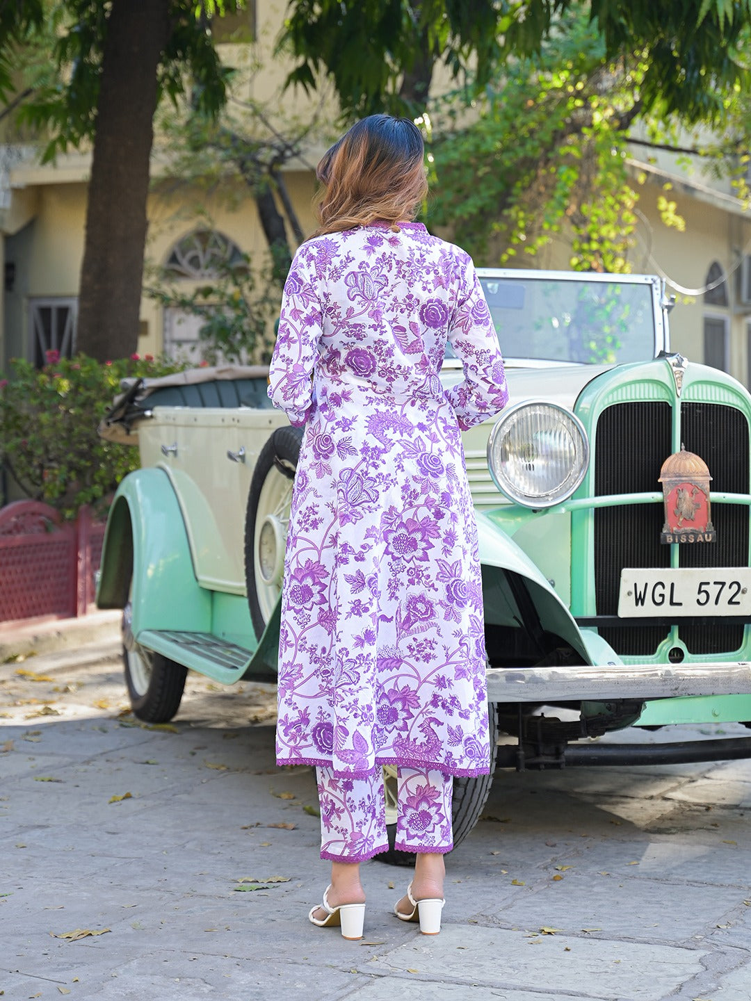Floral Printed Anarkali Kurta with Trousers & Dupatta