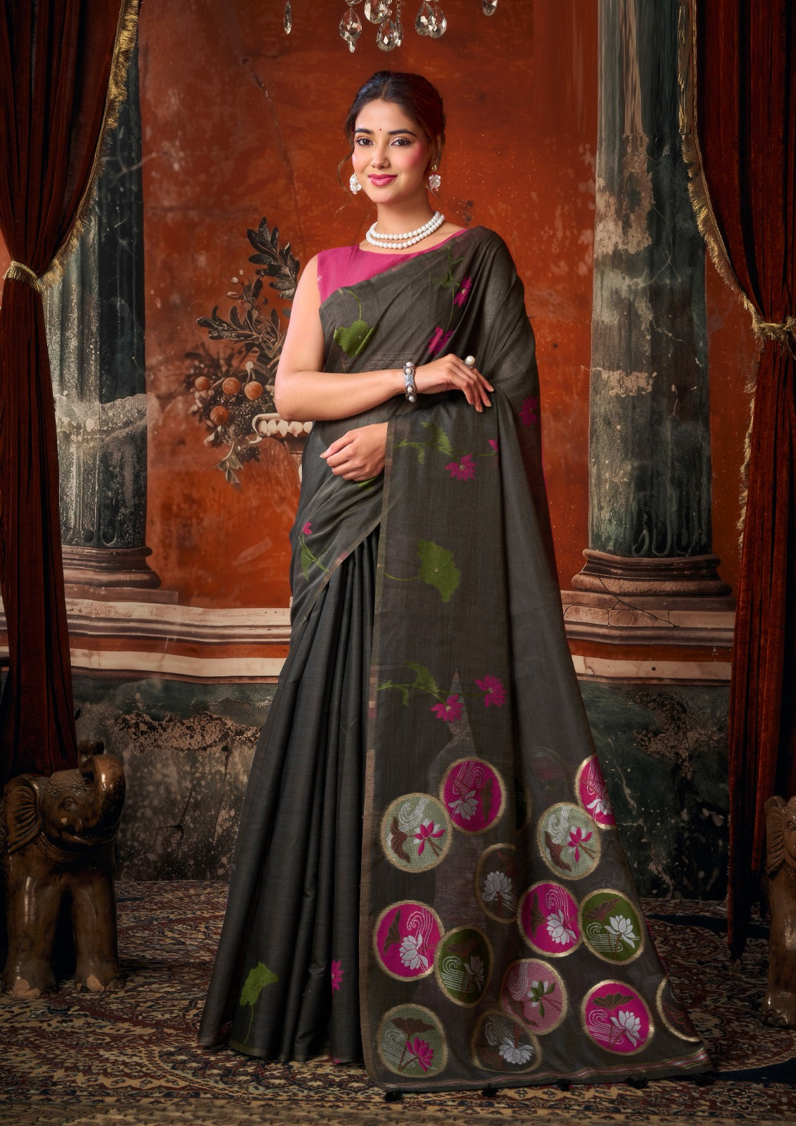 Earthy Elegance: Pure Khadi Cotton Saree with Rustic Texture & Jhallar