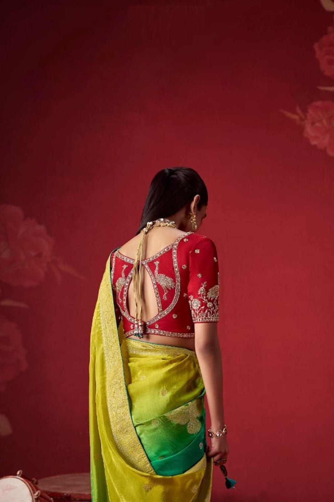 Ombré Dola Crape Silk Saree with Handcrafted Kundan Blouse