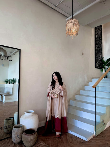 Pure Roman Silk Scalloped Kaftan & Palazzo Set