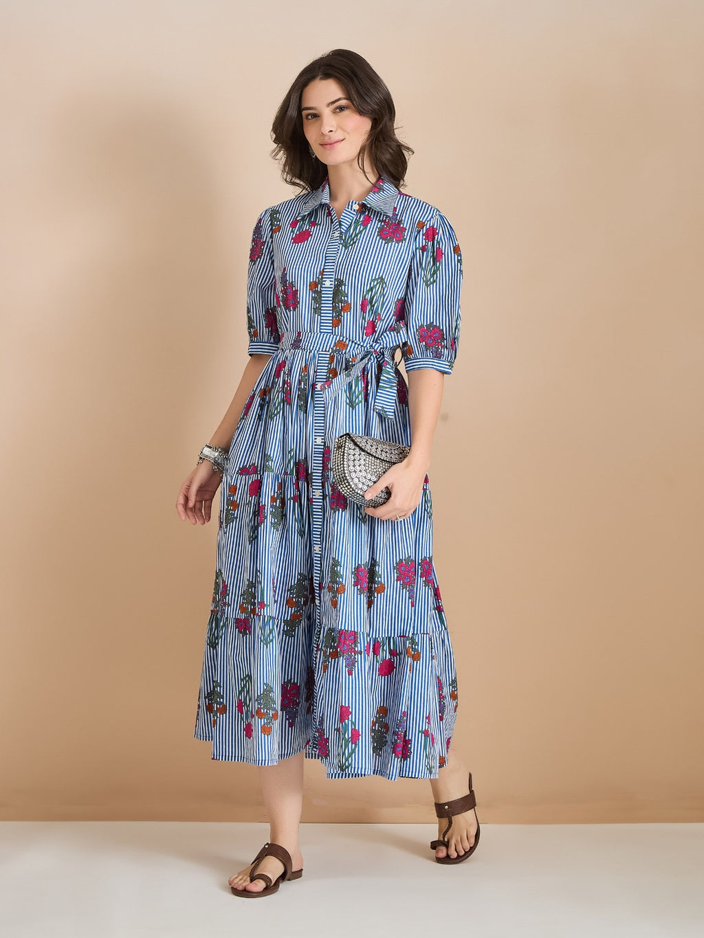Floral Print Pure Cotton Blue Dress