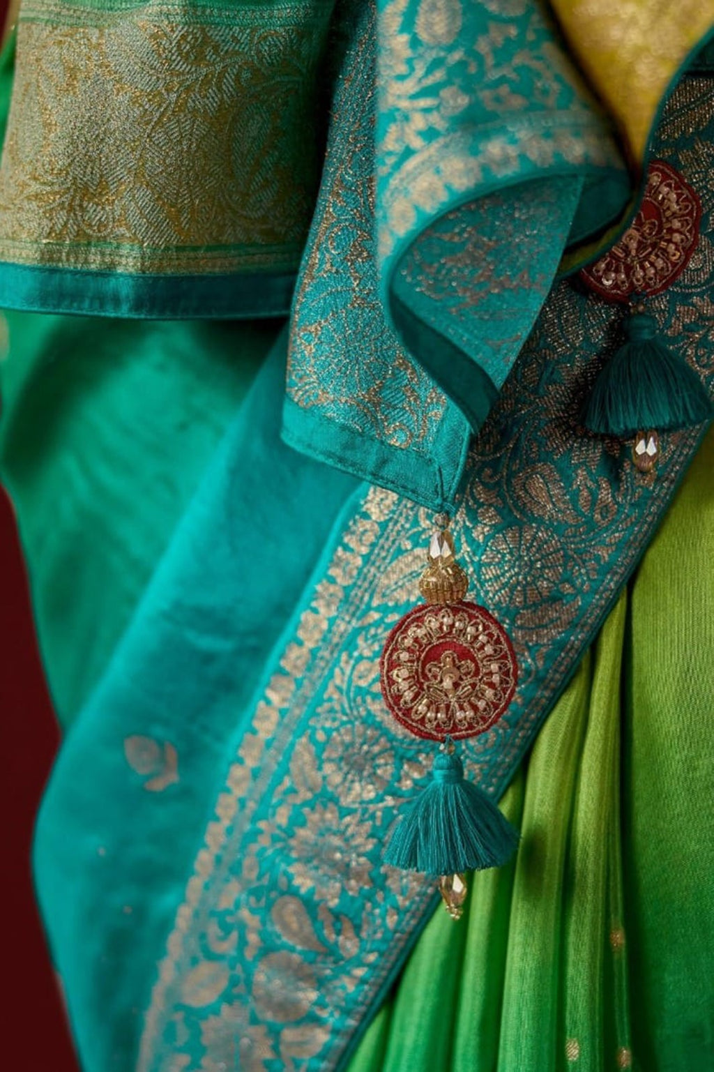 Ombré Dola Crape Silk Saree with Handcrafted Kundan Blouse