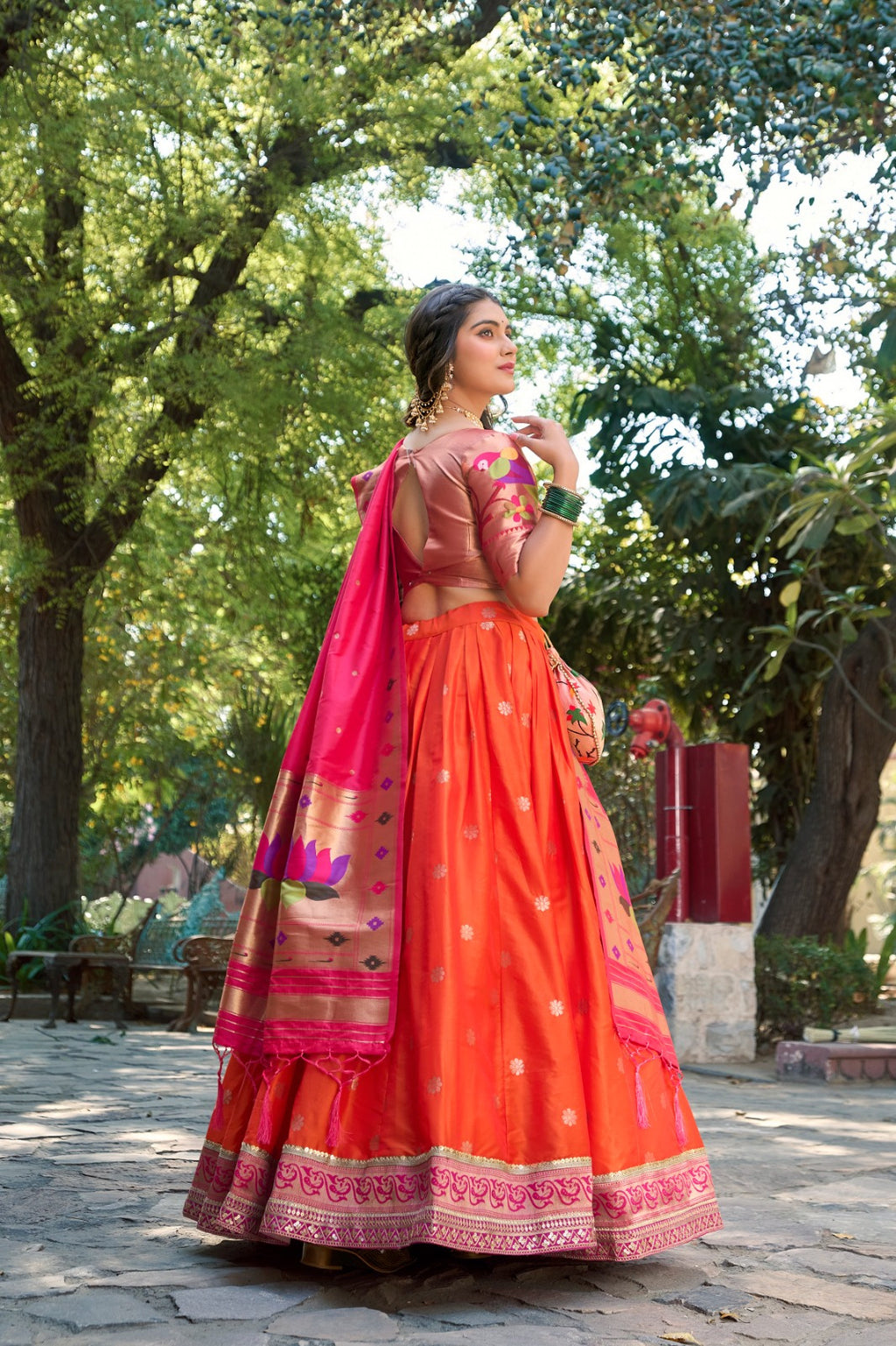 Regal Paithani Silk Lehenga Choli with 4-Meter Royal Flair & Zari Weave