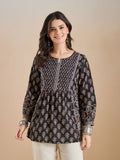Floral Print Cotton Peplum Fit Black TopColor