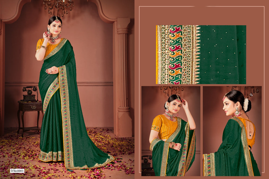 Rangoli Saree with Swarovski Crystal Border & Embroidered Banglory Silk Blouse