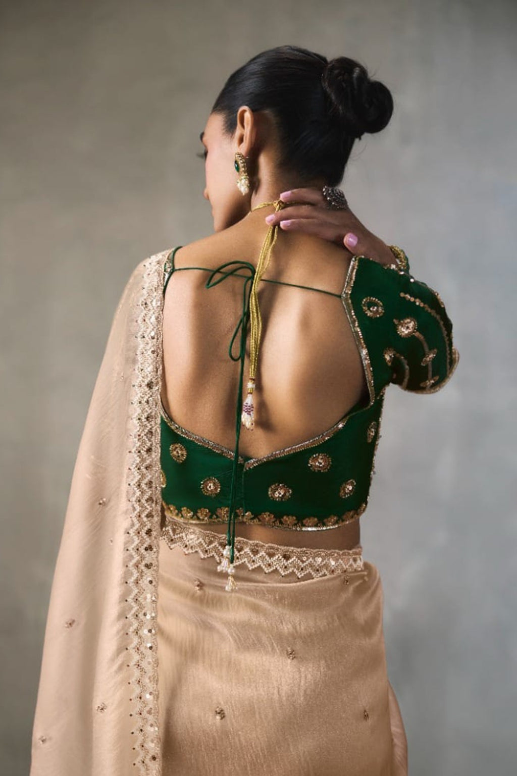 Embellished Sheer Silk Saree with Heavy Contrast Work Blouse