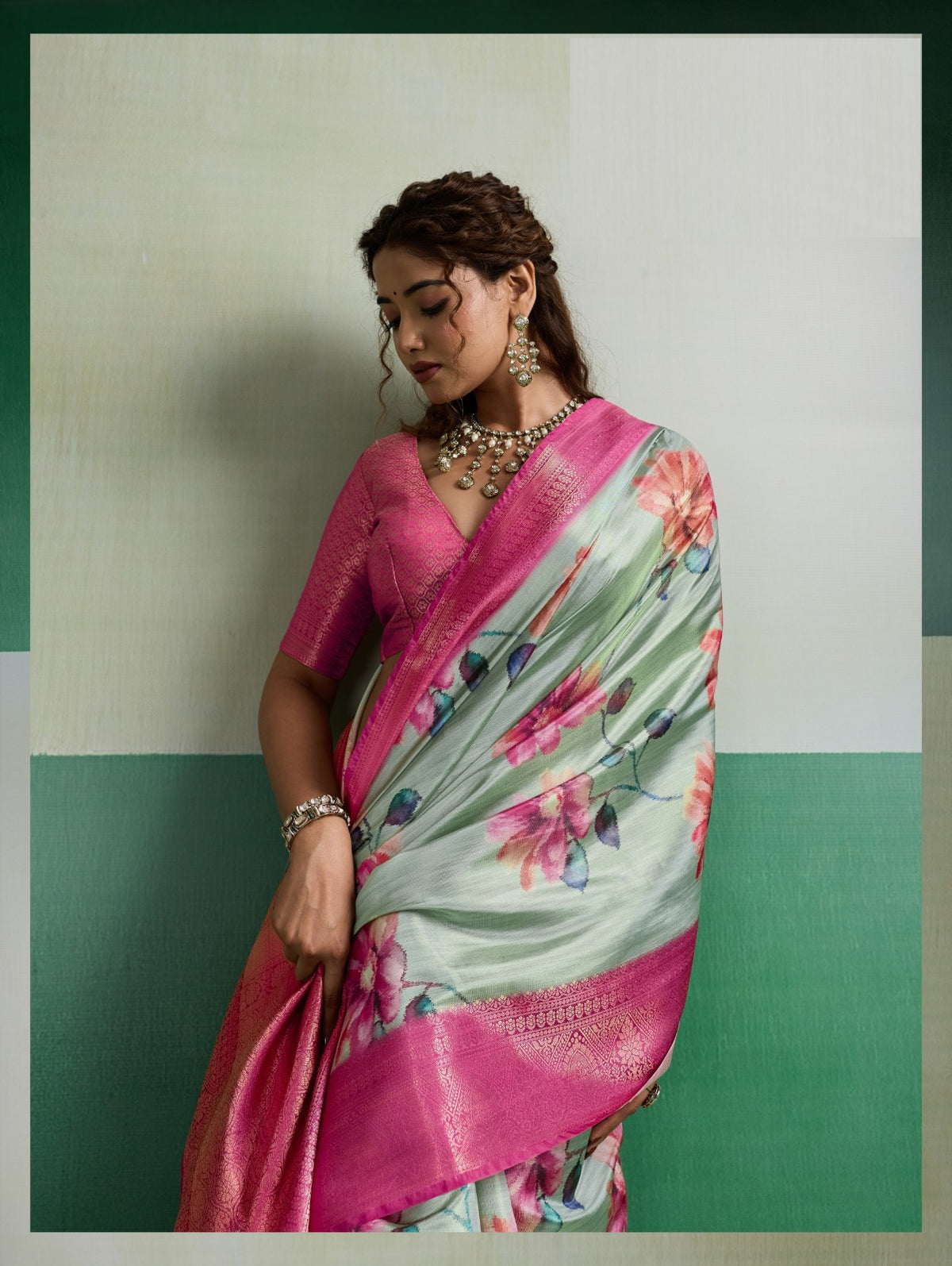 Pure Kanjivaram Tissue Silk Saree with 3D Floral Digital Print