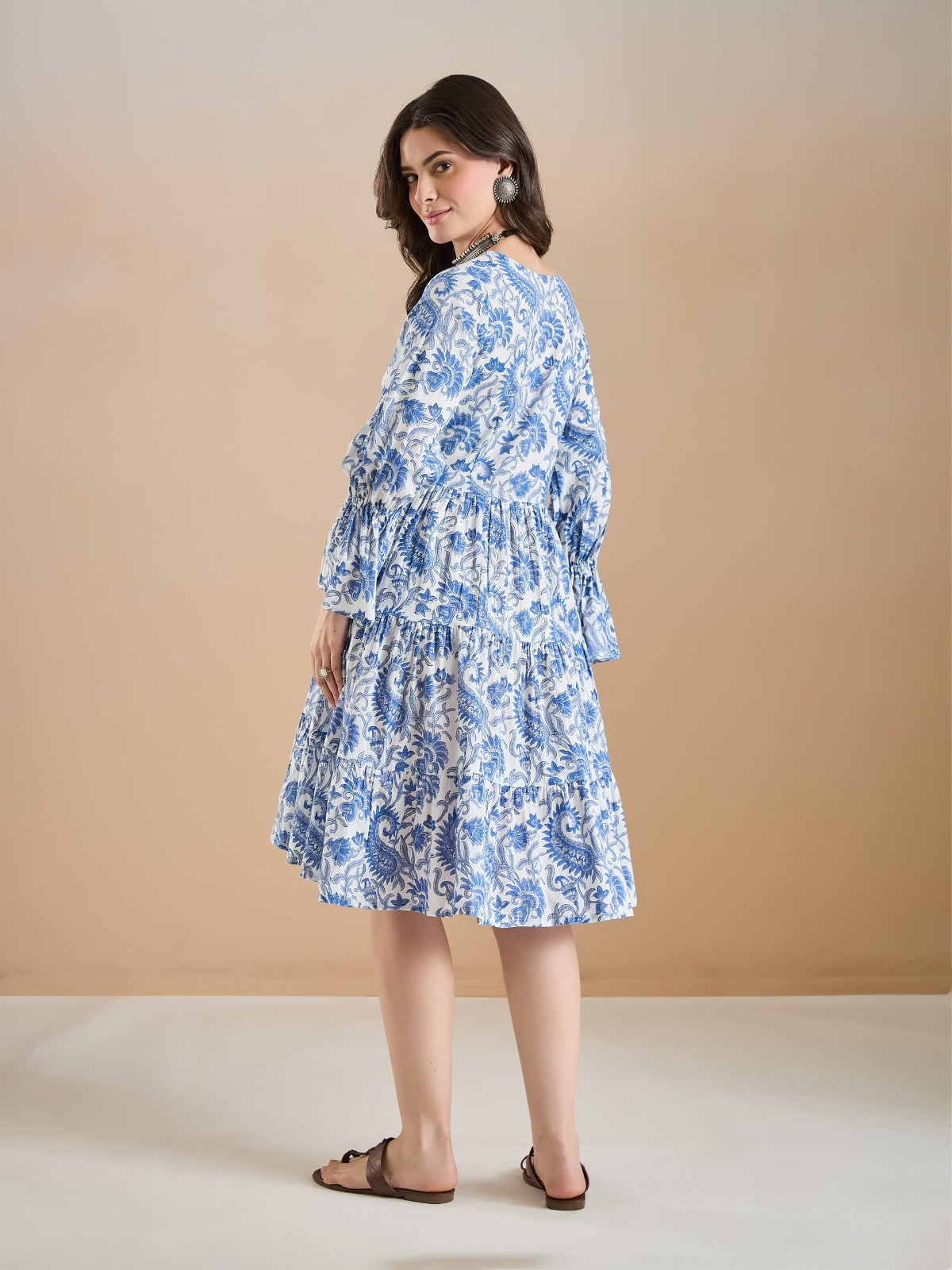 Floral Print Peplum Fit White Dress