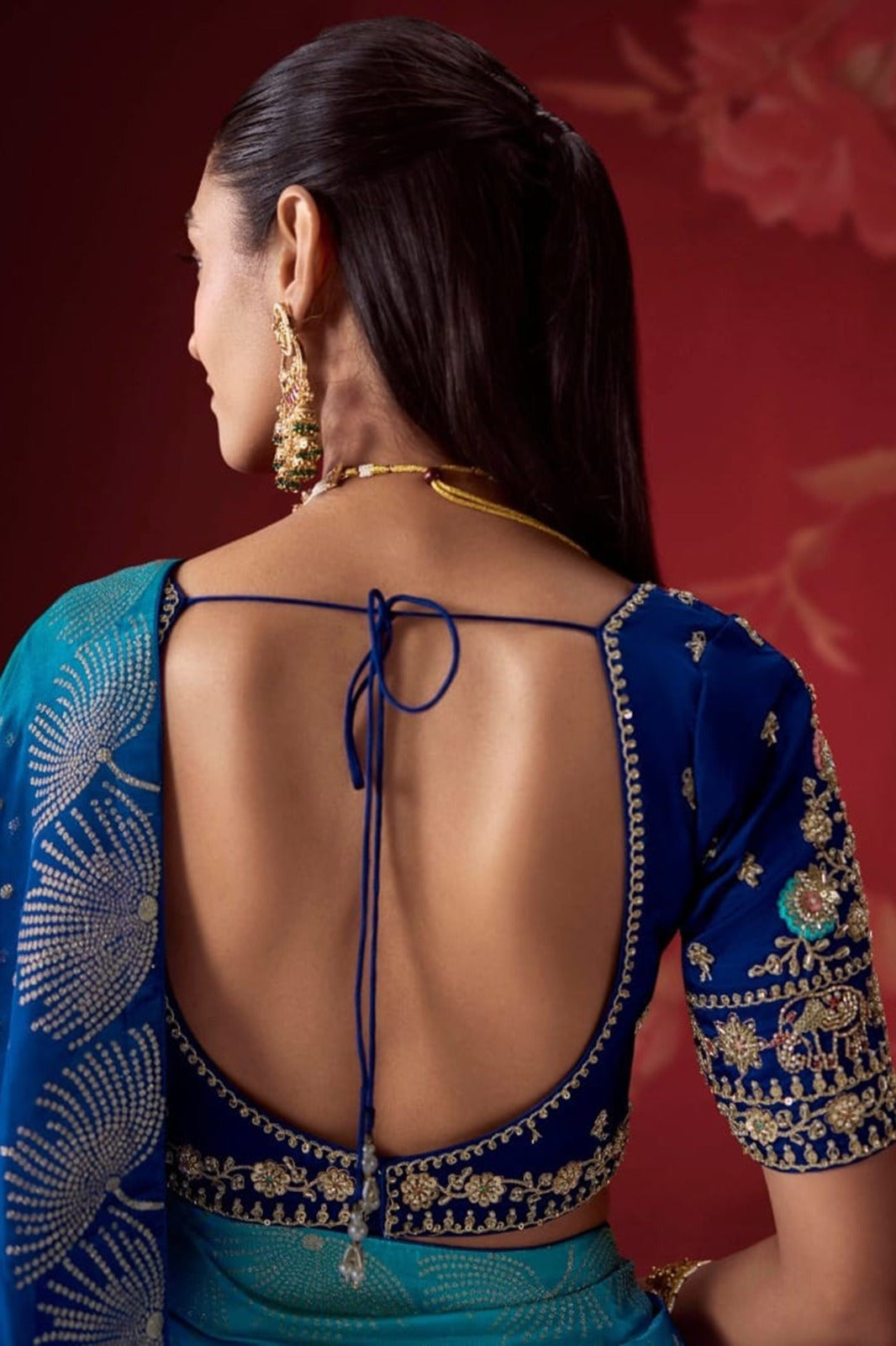 Ombré Dola Crape Silk Saree with Handcrafted Kundan Blouse