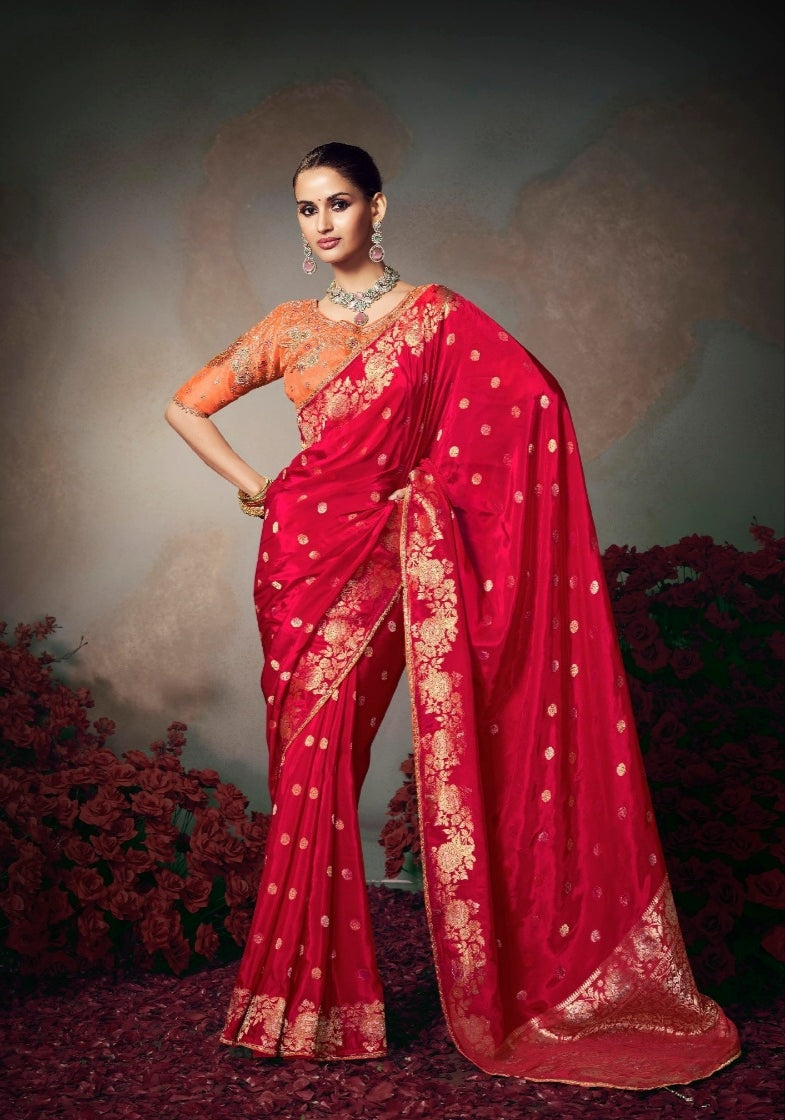 Chiniya Silk Saree with Designer Lace Border & Heavy Embroidered Silk Blouse