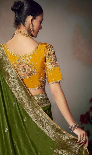Chiniya Silk Saree with Designer Lace Border & Heavy Embroidered Silk Blouse