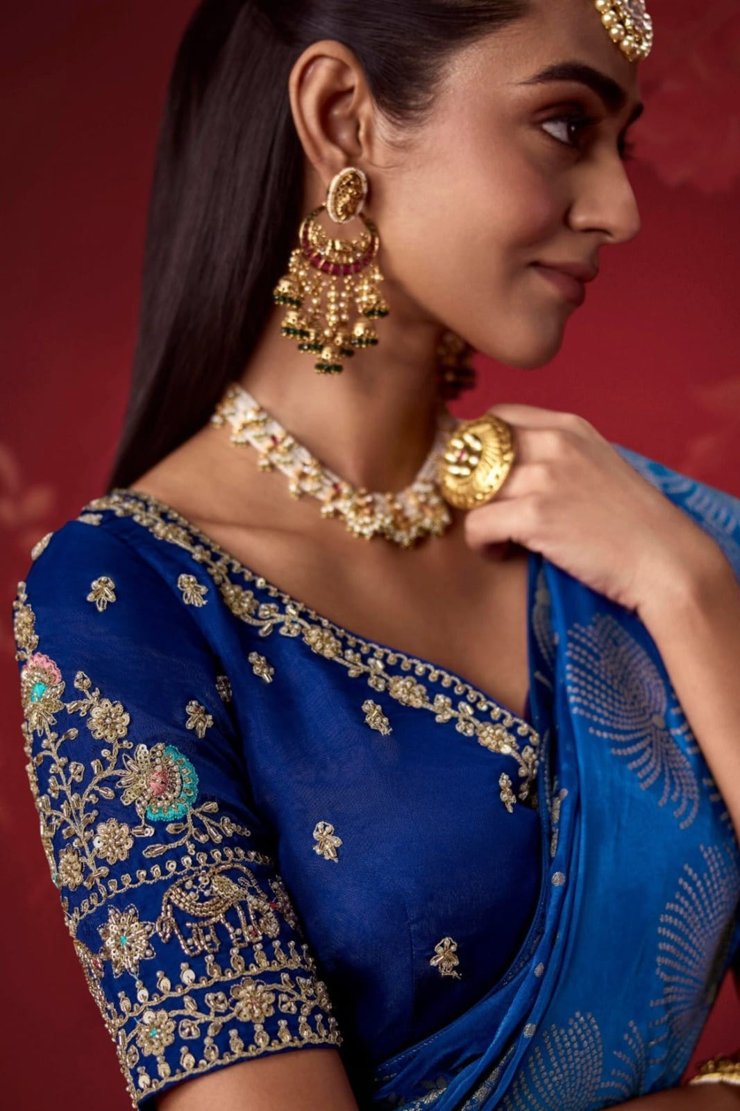 Ombré Dola Crape Silk Saree with Handcrafted Kundan Blouse