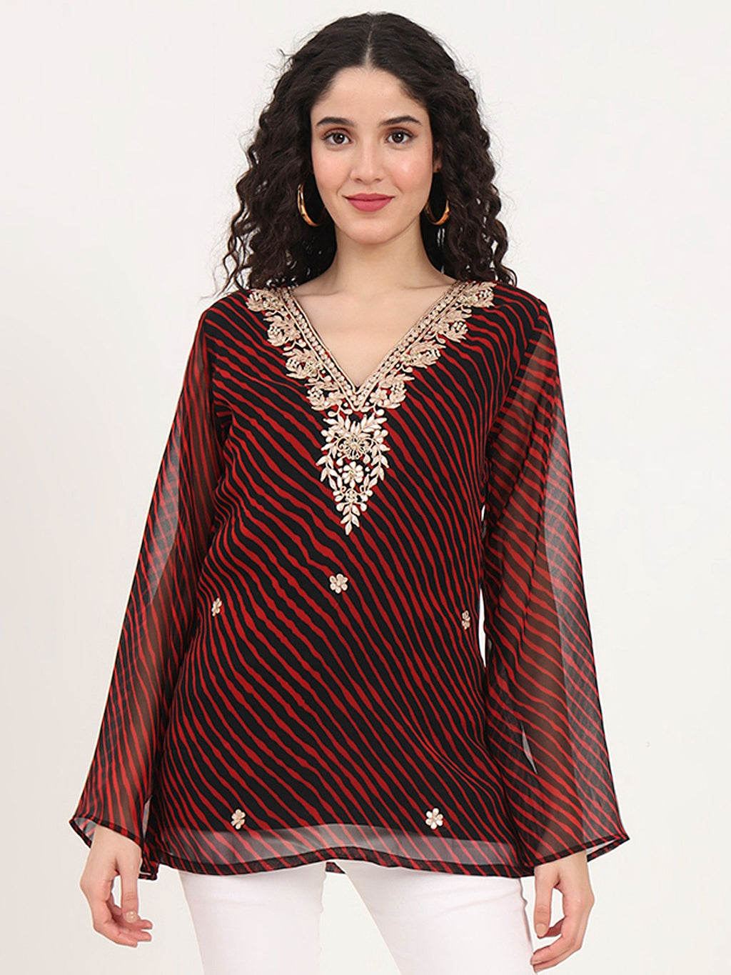 Black Leheriya Gotta Patti Work V Neck Top