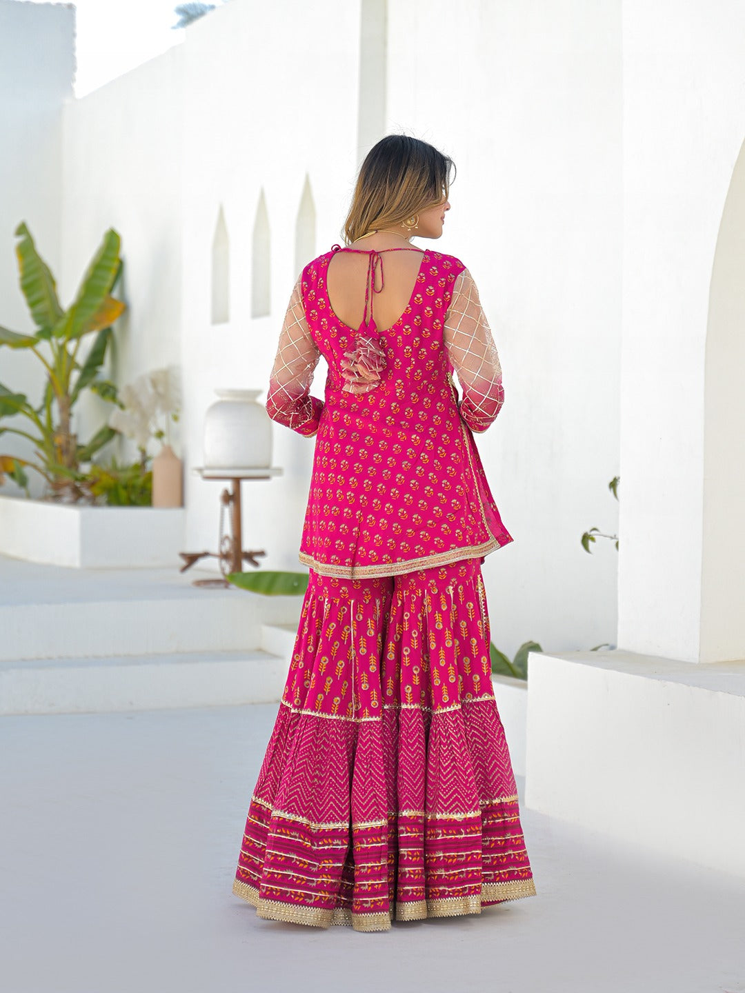Pink Kurta Sharara Set with Dupatta