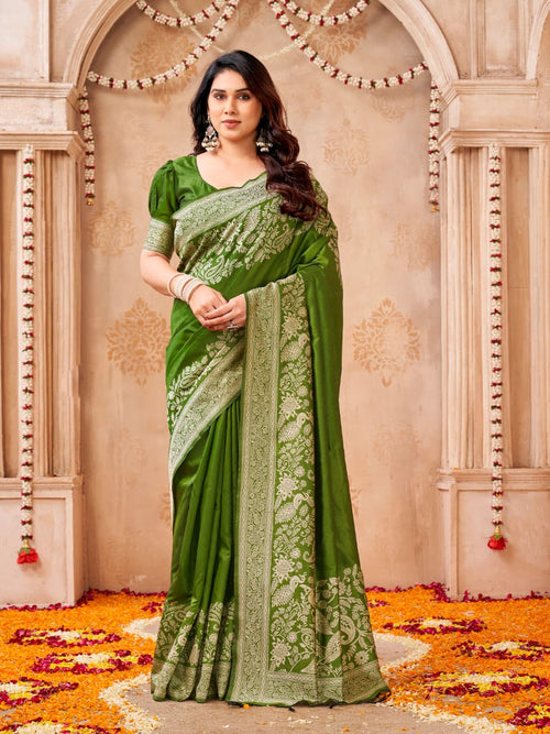 Bangalori Handloom Raw Silk Saree with Intricate Peacock & Jal Weaves