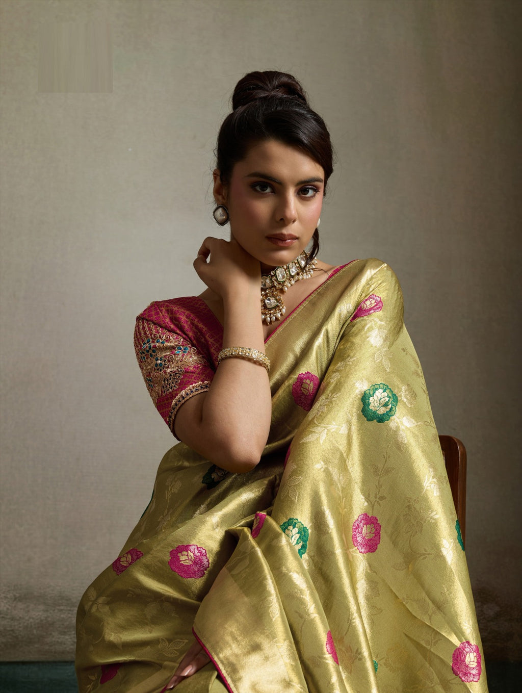 Tissue Banarasi Silk Jacquard Saree with Meenakari Art & Pita Zari Blouse