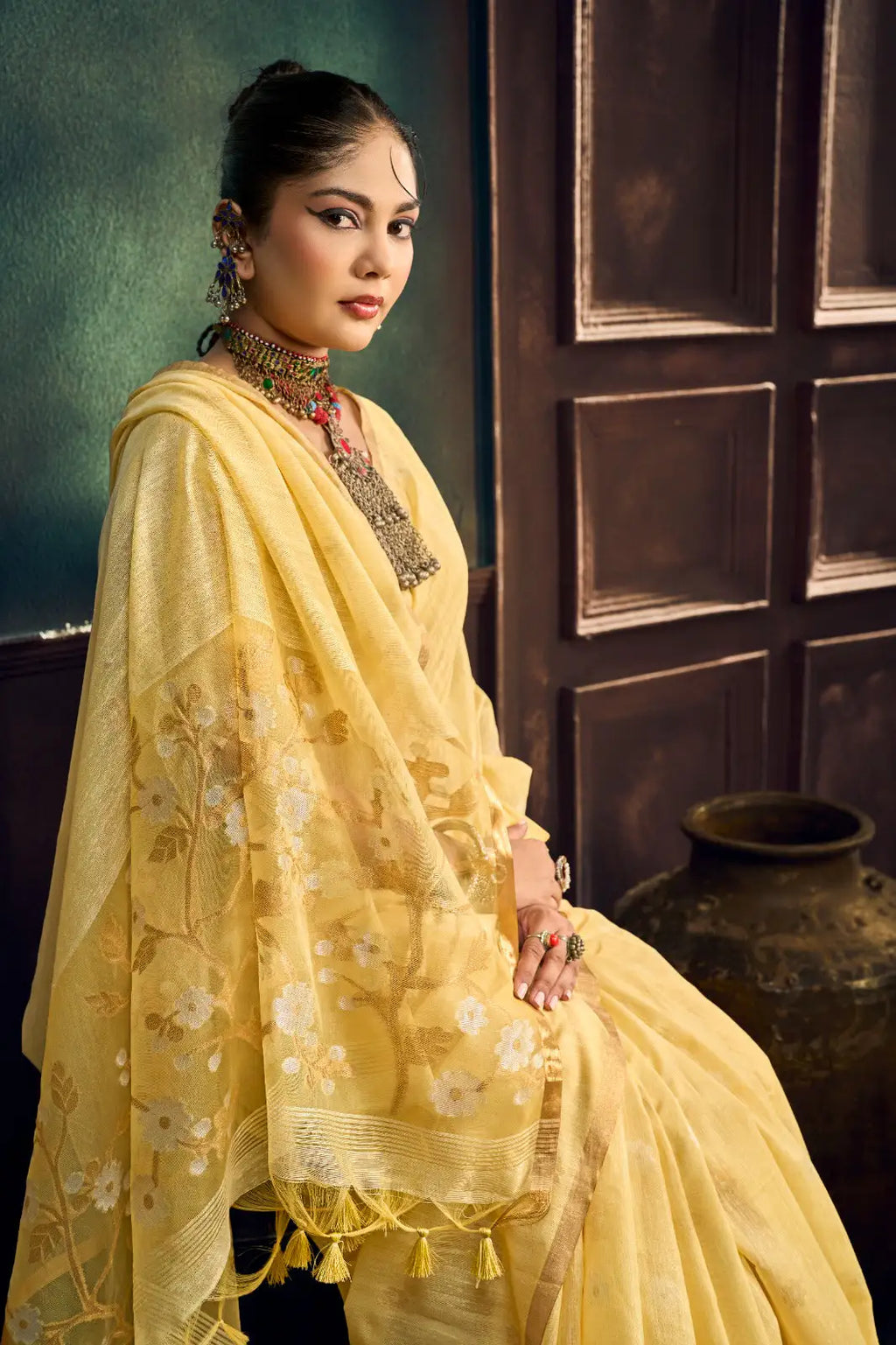 Authentic handloom Munga cotton saree with lightweight drape and woven border