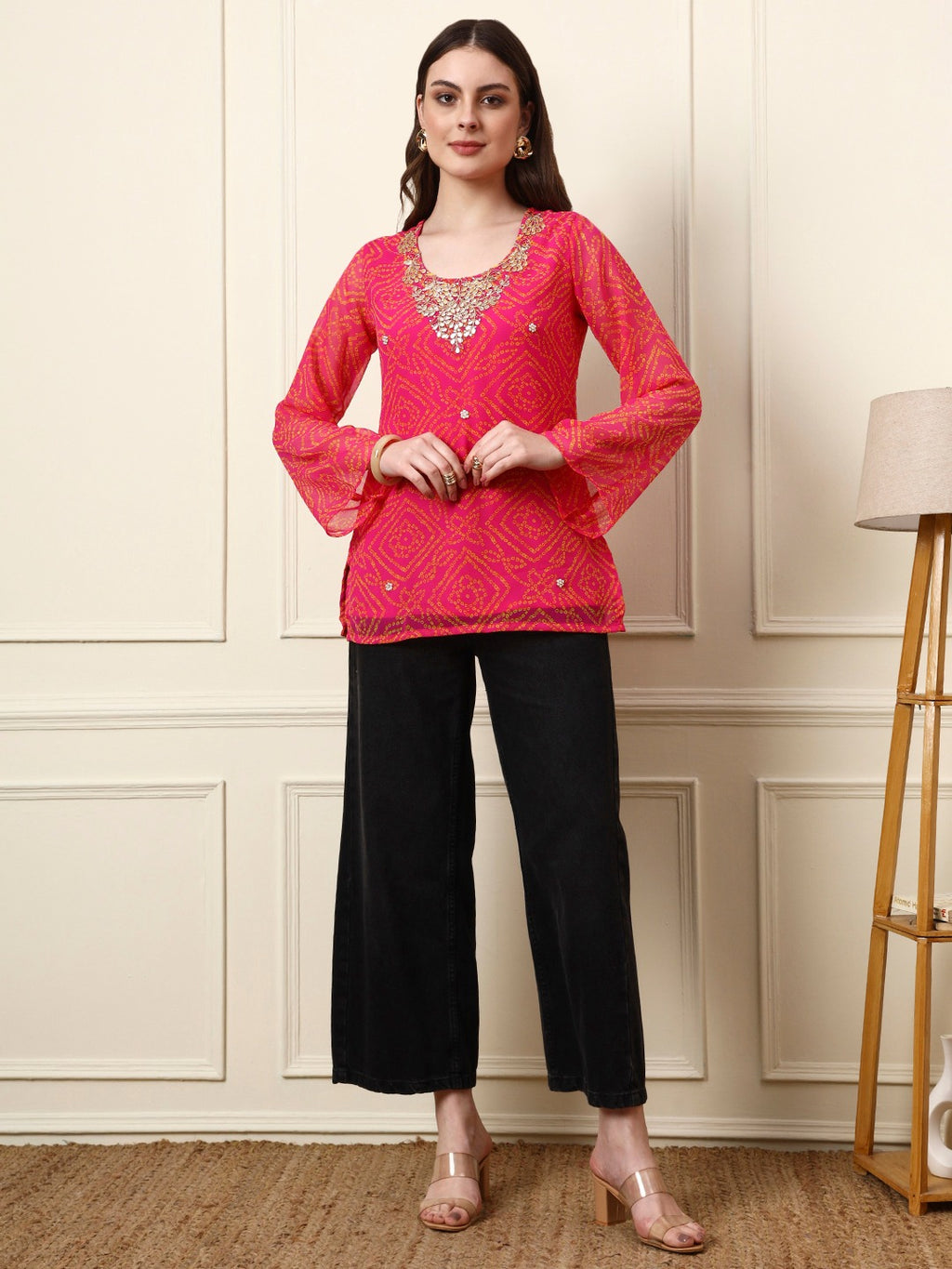 Pink Bandhani Print Top