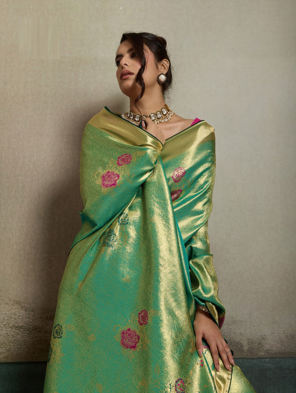 Tissue Banarasi Silk Jacquard Saree with Meenakari Art & Pita Zari Blouse