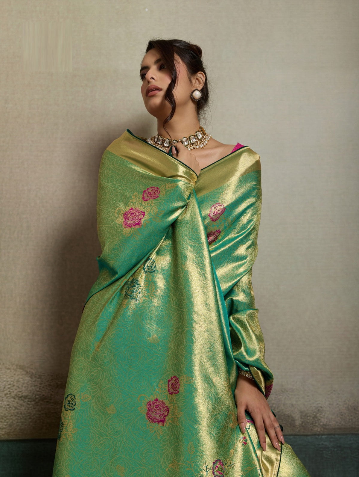 Tissue Banarasi Silk Jacquard Saree with Meenakari Art & Pita Zari Blouse