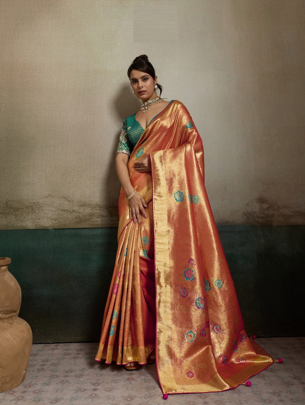 Tissue Banarasi Silk Jacquard Saree with Meenakari Art & Pita Zari Blouse