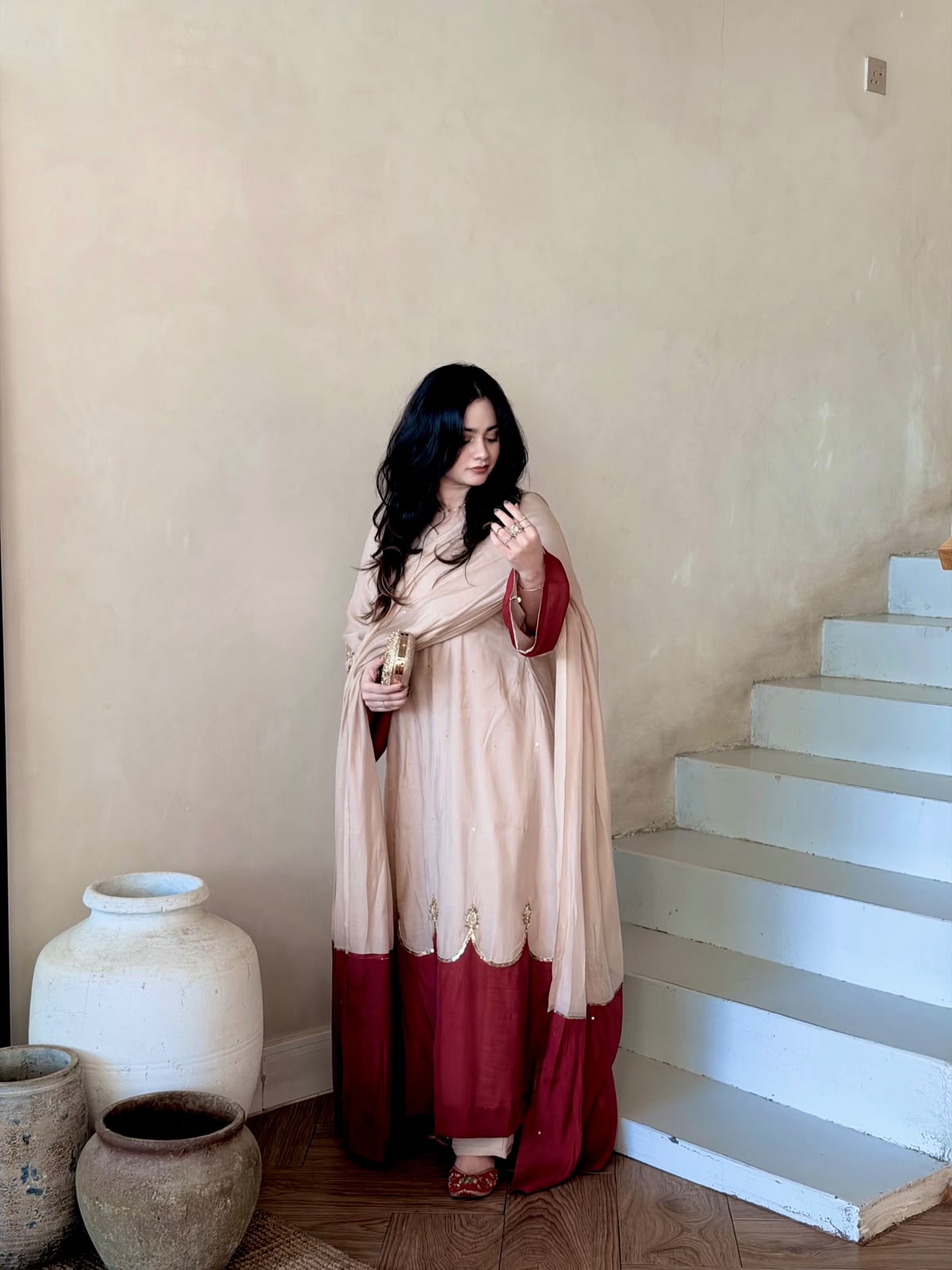 Pure Roman Silk Scalloped Kaftan & Palazzo Set