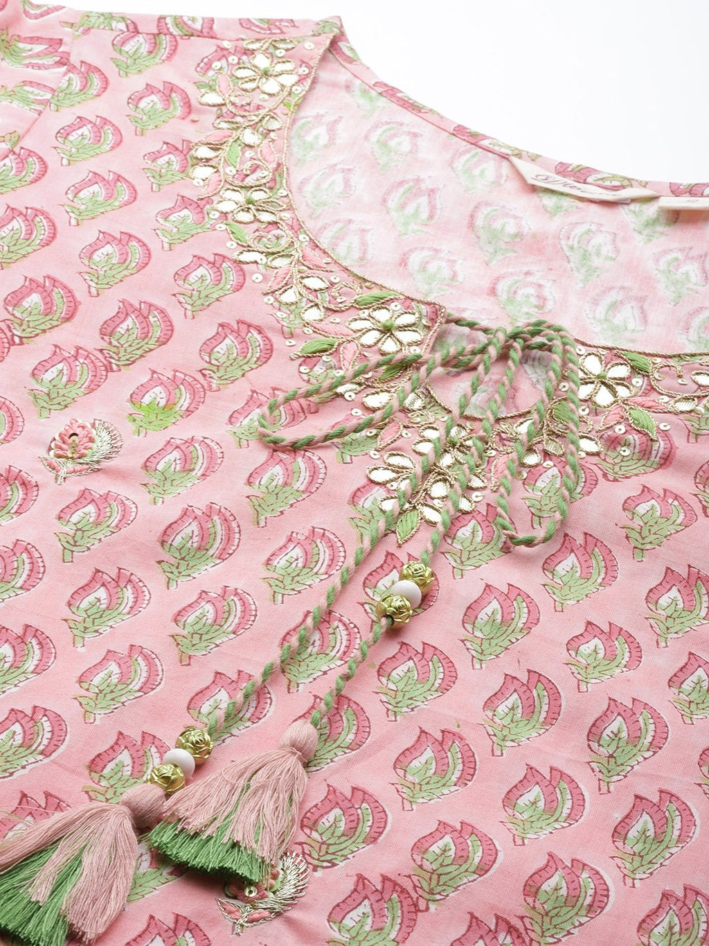 Pink Floral Hand Block Printed Kurta Sharara Set with Dupatta
