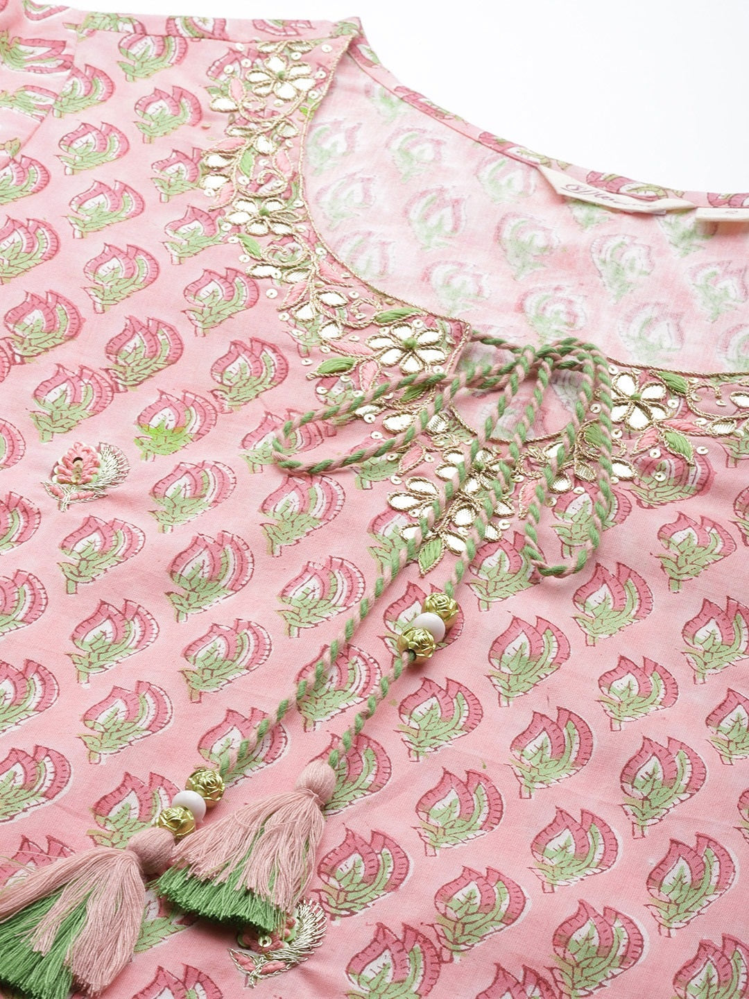 Pink Floral Hand Block Printed Kurta Sharara Set with Dupatta